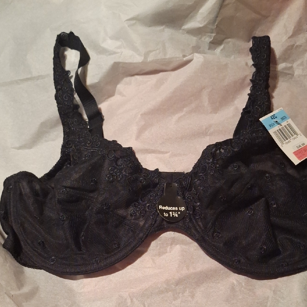 Bali Black Embroidered Minimizer Bra 42C